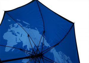 Blue umbrella with map