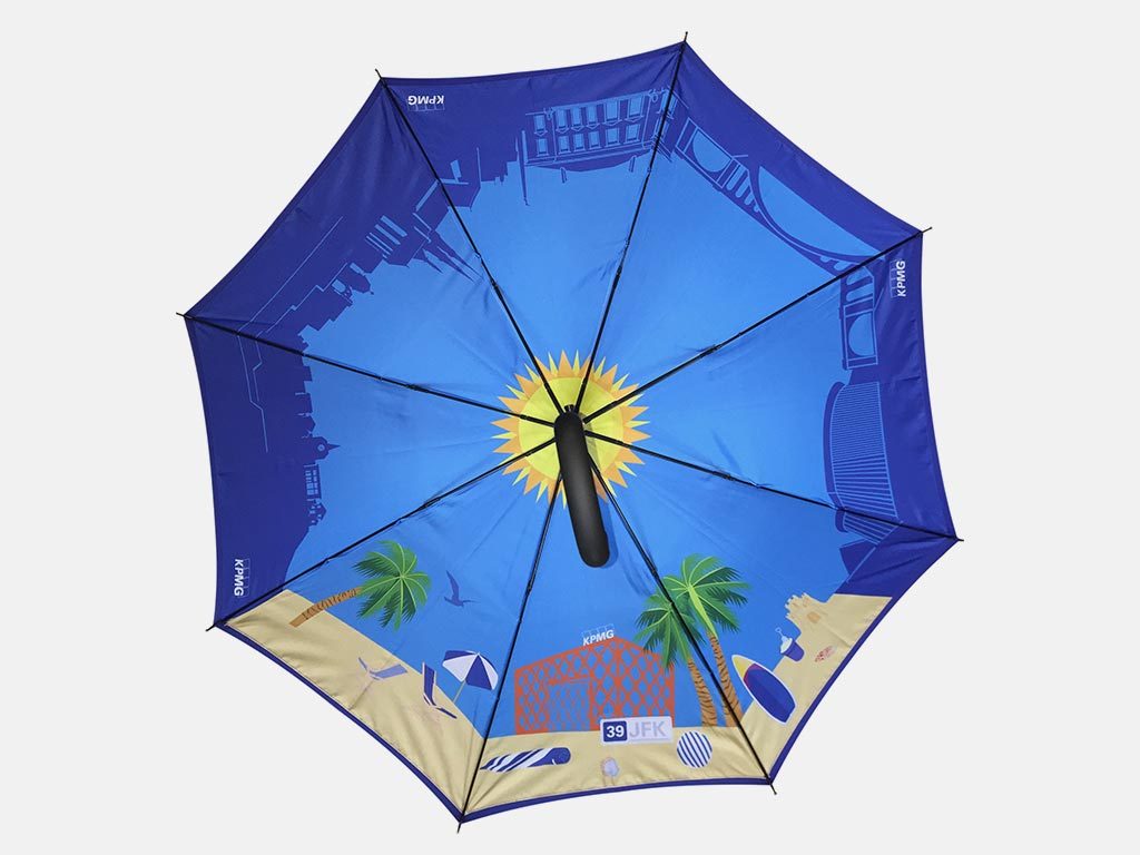 All over beach print on inside of umbrella