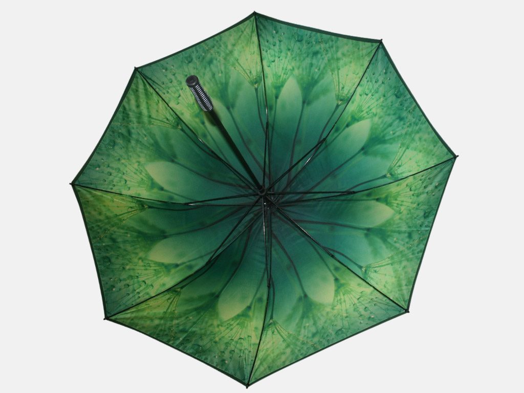 Green leaf print on umbrella