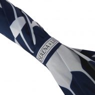 Branded woven label on umbrella tie wrap