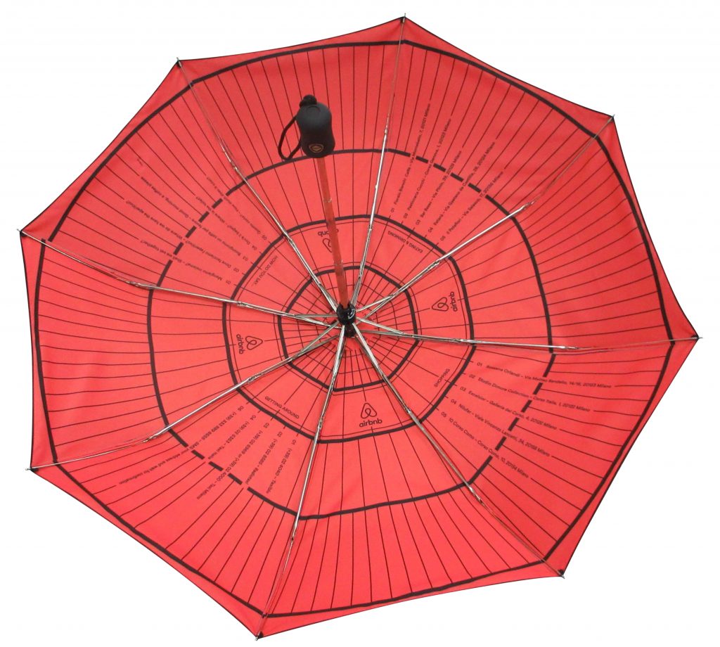 red and black internal graphically printed promotional umbrella