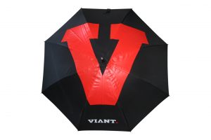 All over black and red graphic print branded umbrella