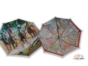racehorse graphic print street map print on underside of custom designed umbrella