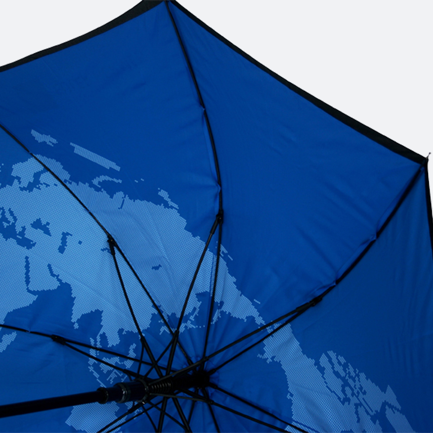 Inner umbrella canopy showing light blue map on dark blue background
