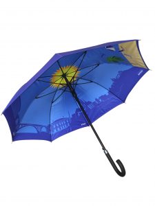 Blue with internal beach print customised city walker umbrella