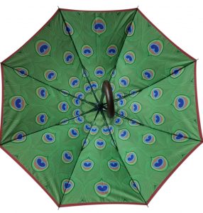 peacock feather print on umbrella tailor made with print on insisde