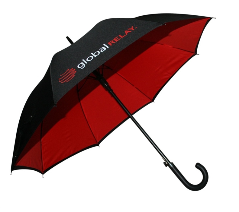 Black with red underside contrast graphic branded umbrella