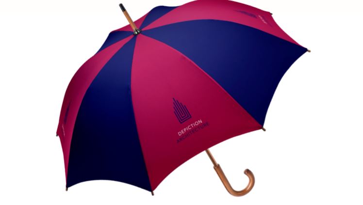 Purple and blue panels on manual umbrella