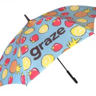 colourful fruit graphic print on customised umbrella