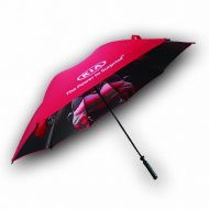 red brnaded umbrella with digital car photo print inside