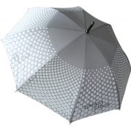 grey with white spot graphics and printed logo on branded umbrella