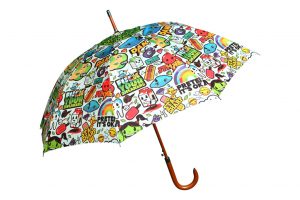 multi colour graffiti print on customised umbrella