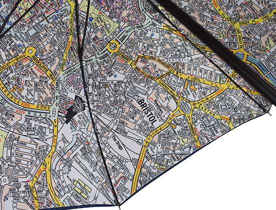 Map print on inside of umbrella with high quality artwork for umbrellas