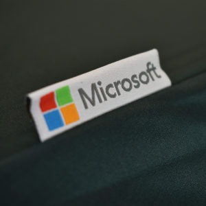 customised walking umbrella with woven Microsoft label