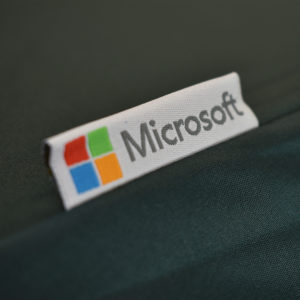 customised walking umbrella with woven Microsoft label