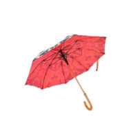underneath view of umbrella with full colour inside panel and printed floral design on outside canopy