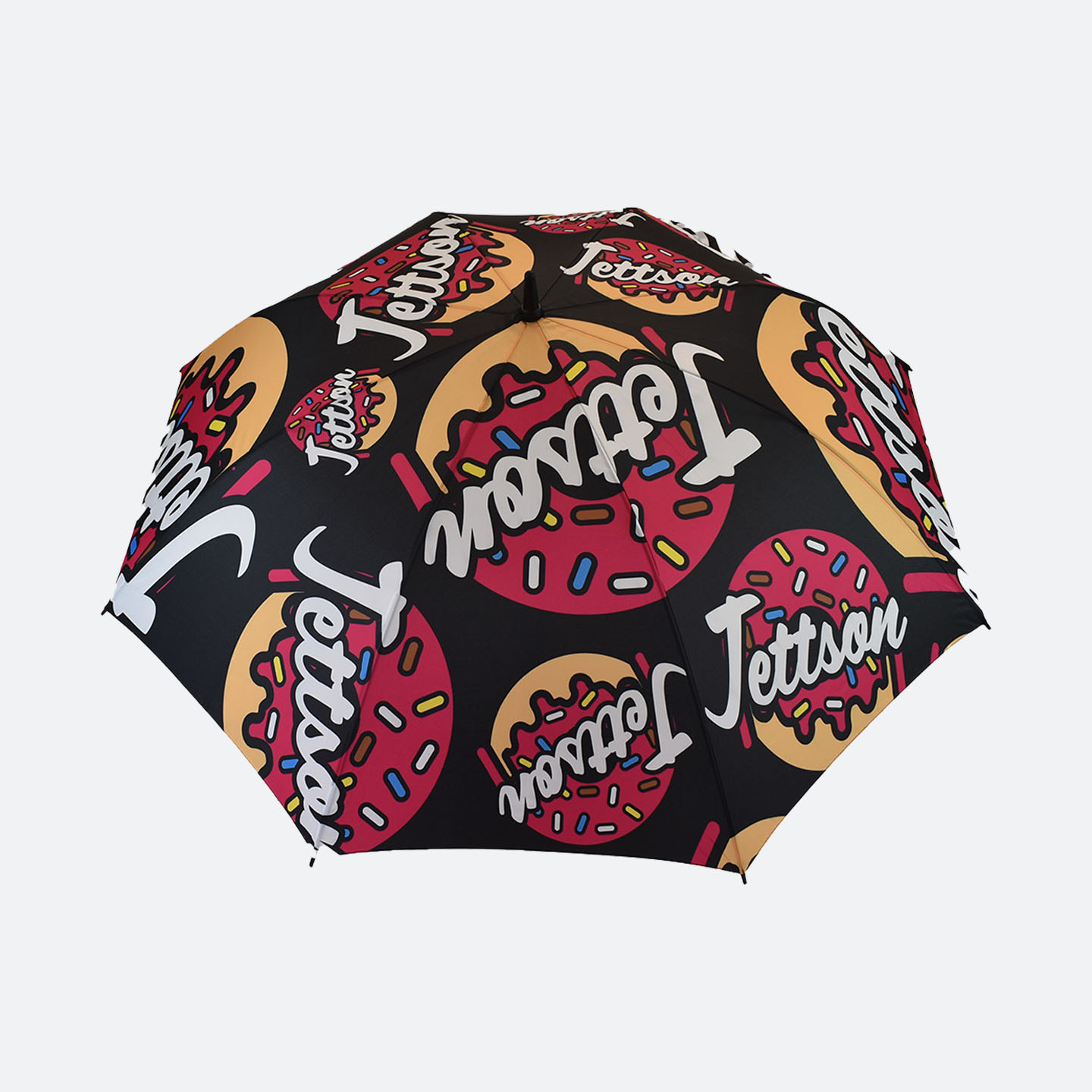 Black outer canopy with donut pattern accross the 8 panels