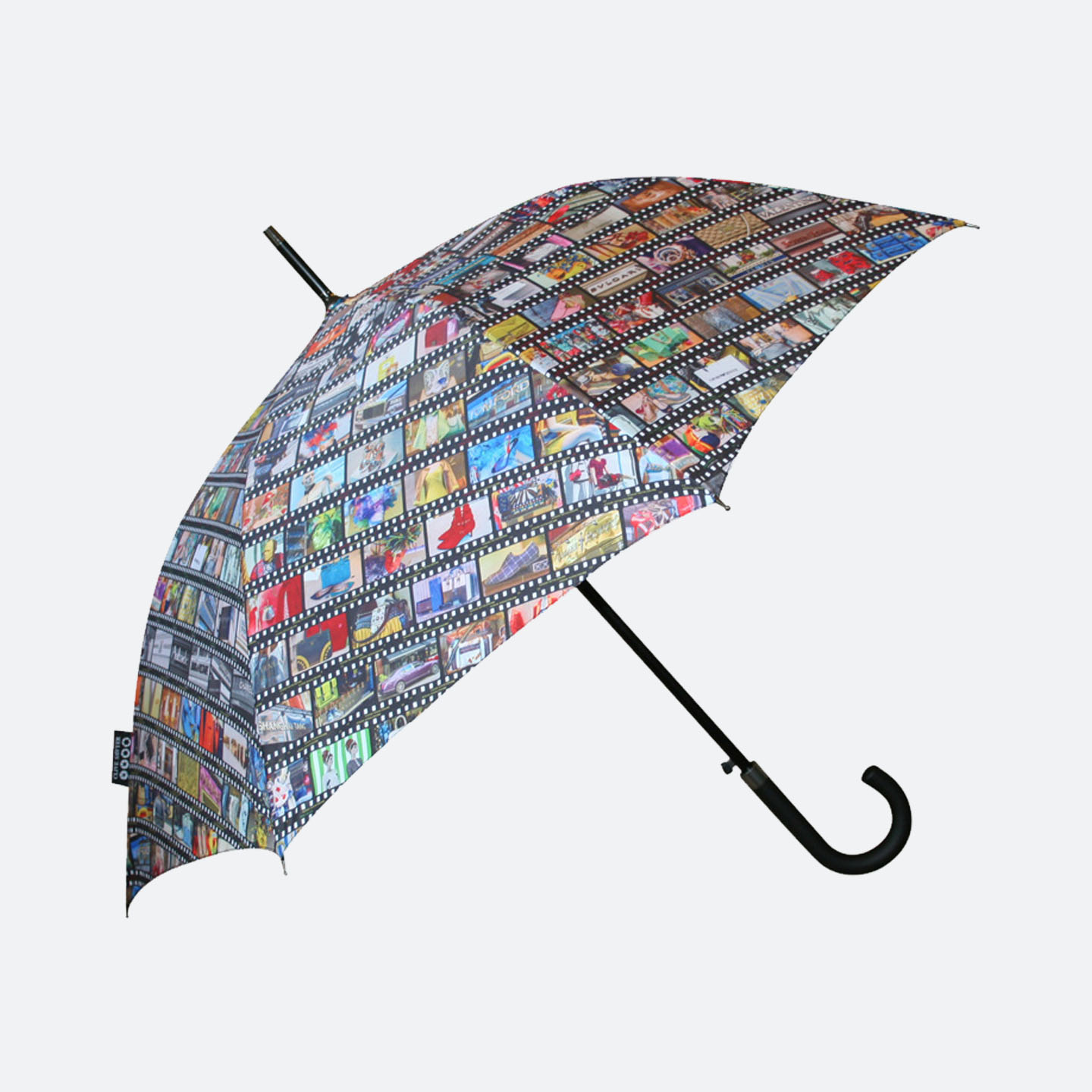 Side view of photo print across outer canopy umbrella