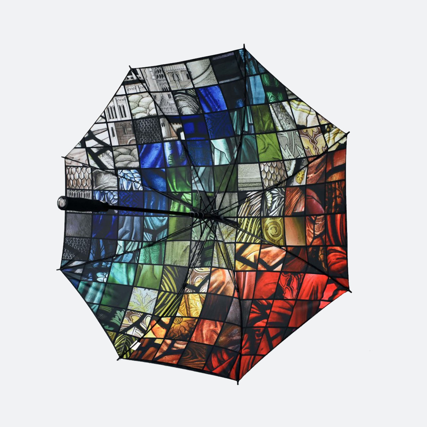 Stained glass window photograph all over inner umbrella canopy