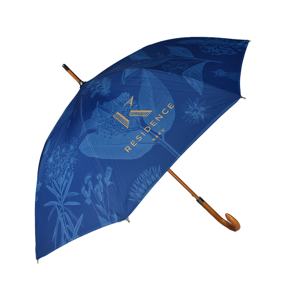 Custom Printed Wood Walking Umbrellas - Auto