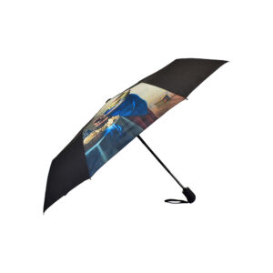 folding umbrella side view with design print