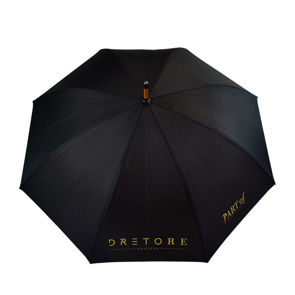 black canopy wood walker personalised large umbrella with printed Dretore logo