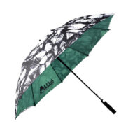 branded golf umbrella inside and outside design, side view with Alpha logo printed