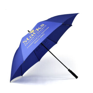 logo printed umbrella side view with Stacks Property Search logo printed