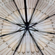 stained glass window print from Bath Abbey on inside of umbrella