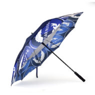 side view of golf umbrella with vented panels in bright blue