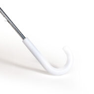 white handle on child size umbrella with stainless steel pole