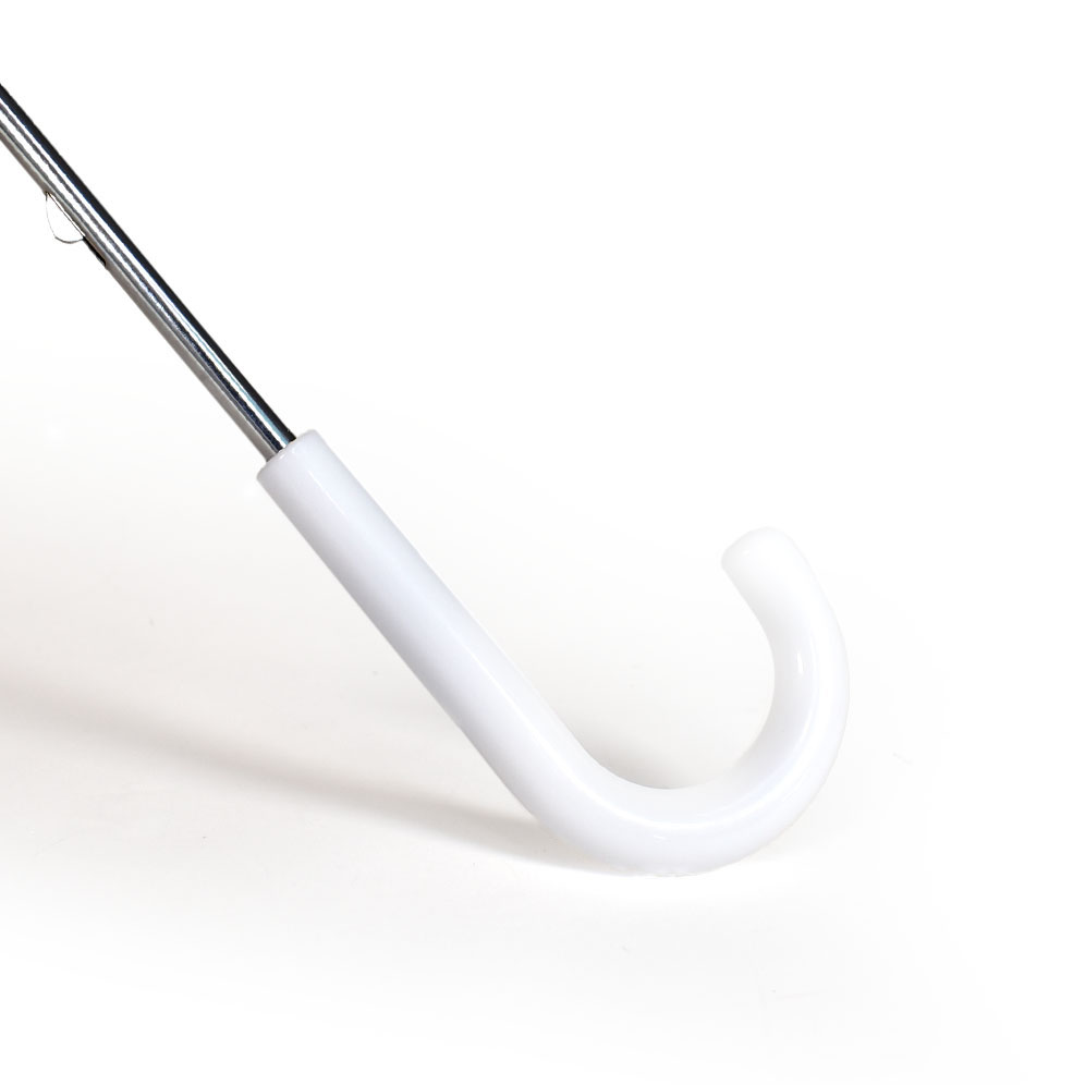 white handle on child size umbrella with stainless steel pole