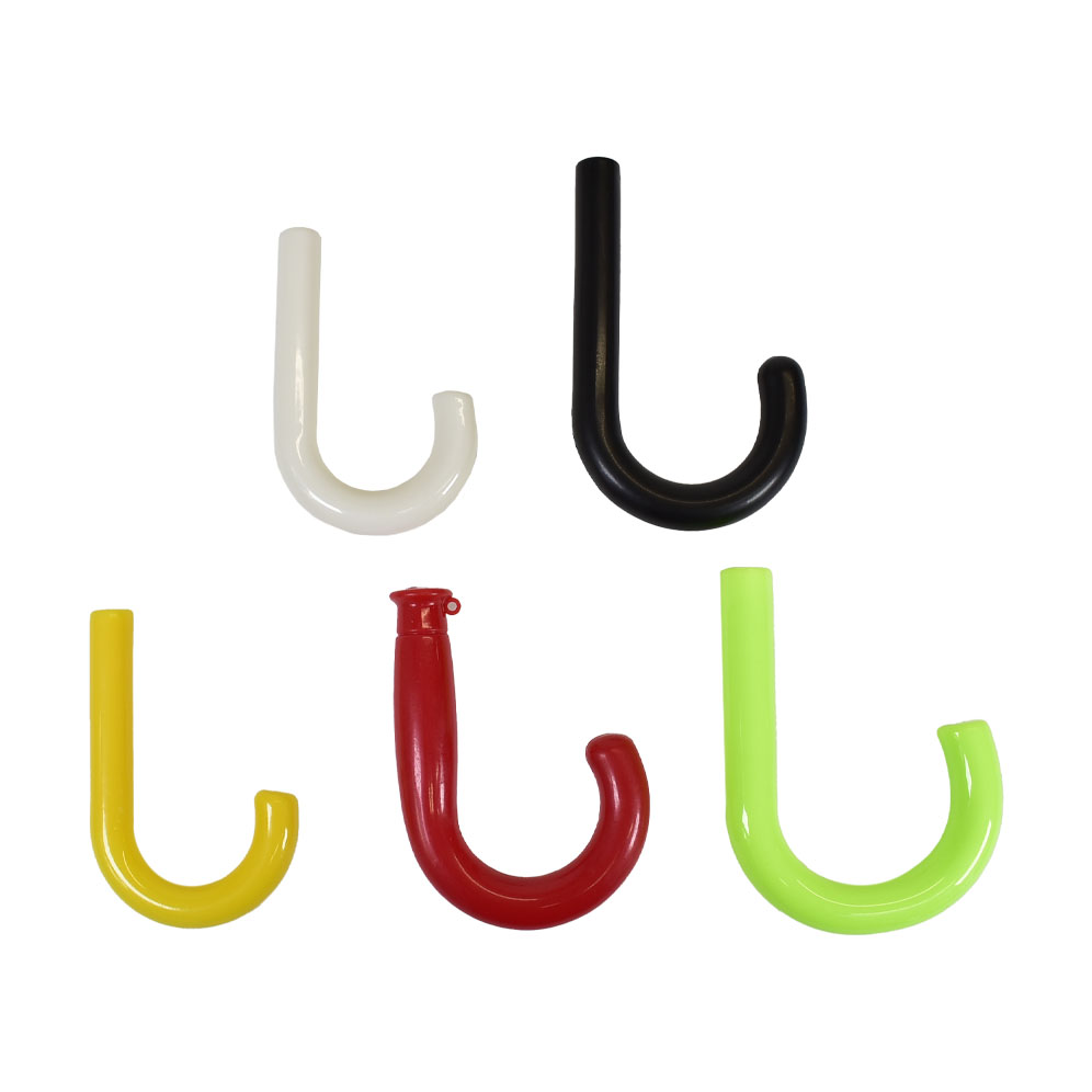 five handle options for the child size umbrella in white, black, yellow, red and lime green