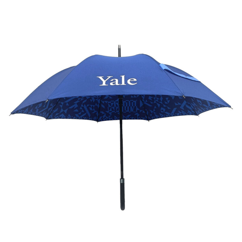 inside print of Yale University umbrella is royal blue and navy blue