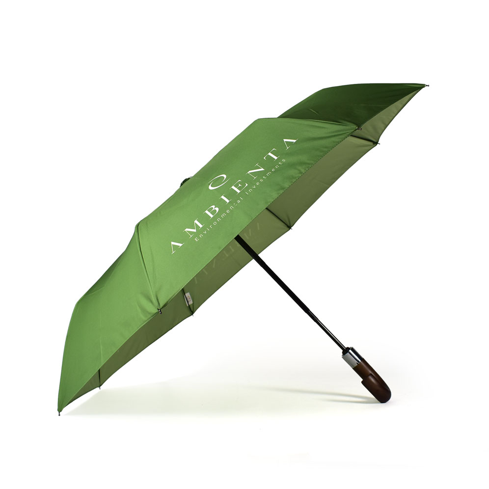 side view of open umbrella with crook handle