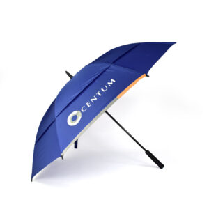 side view of golf umbrella with blue outside panels