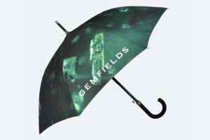 Fabergé printed umbrella in green with black curved handle