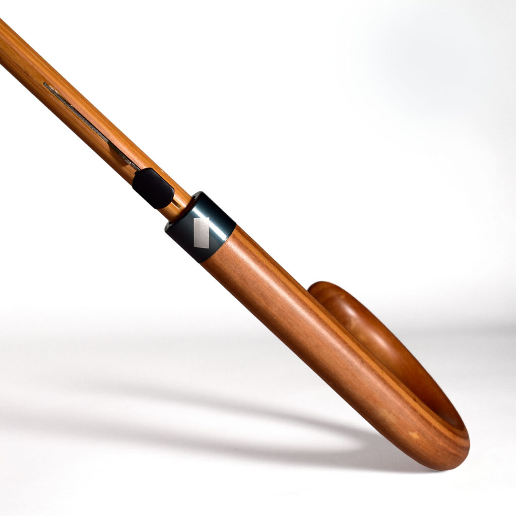 wooden pole and curved handle with engraved logo on umbrella handle for band merch