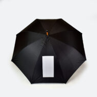 top view of black panels on umbrella with white rectangle on one panel