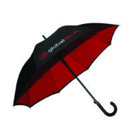 side view of black umbrella with red inside