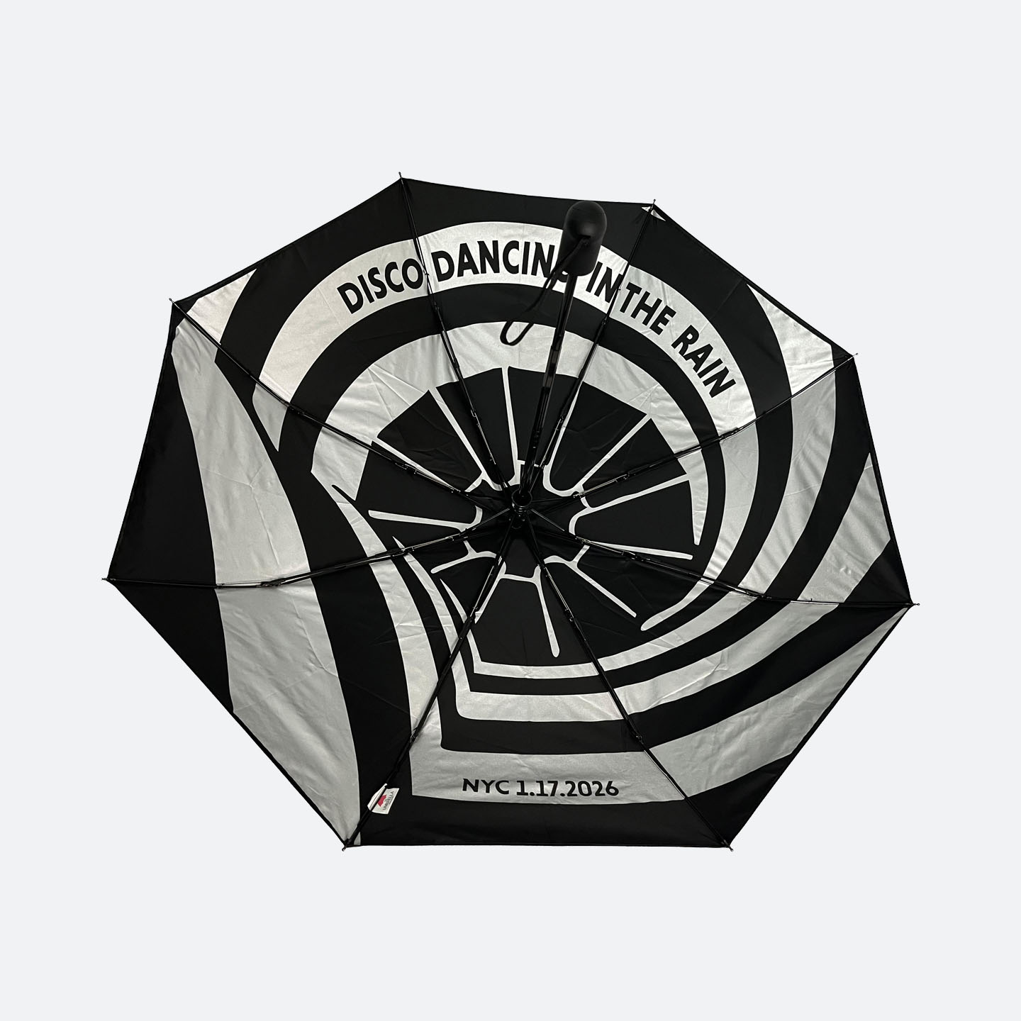 open view of black and metallic silver umbrella