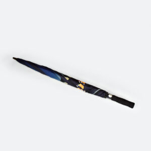bespoke equestrian branding on umbrella closed view of umbrella folded in and tie shut with a tie wrap