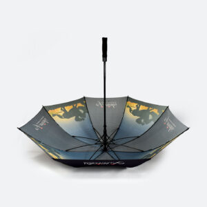 bespoke equestrian branding on umbrella with digital print show through on inside of umbrella