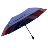 open side view of folding Leysin American School folding umbrella with bright digital print on inside panels