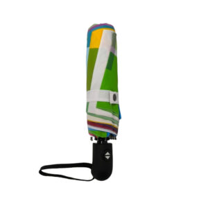 branded telescopic brollies closed view with umbrella tape securing it closed with popper
