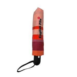 branded telescopic brollies closed umbrella with carry printed pink and red carry case