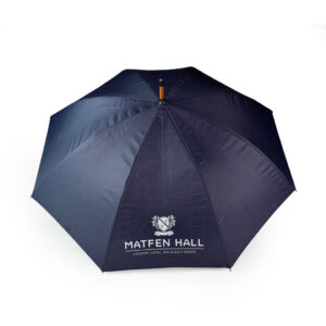 hotel umbrellas top view of navy panels and white hotel logo